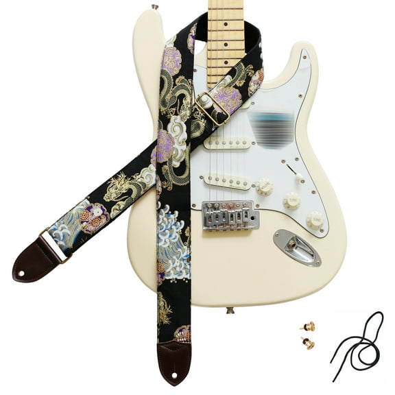 MUSIC FIRST Original Design, 2 inch width (5cm), Vintage Ukiyoe Style "Dragon" Electric Guitar Strap