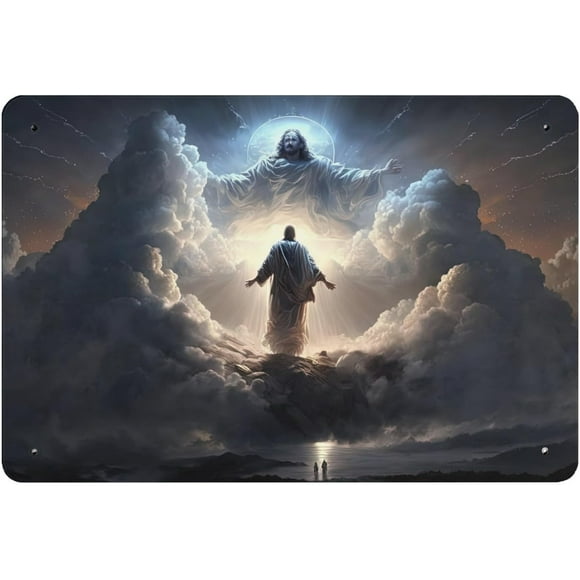 Made In USA Jesus Cross Metal Sign \u2013 Christian Wall Decor with Sunrise Reflection, Religious Inspirational Metal Wall Art for Outhouse Next Day Delivery