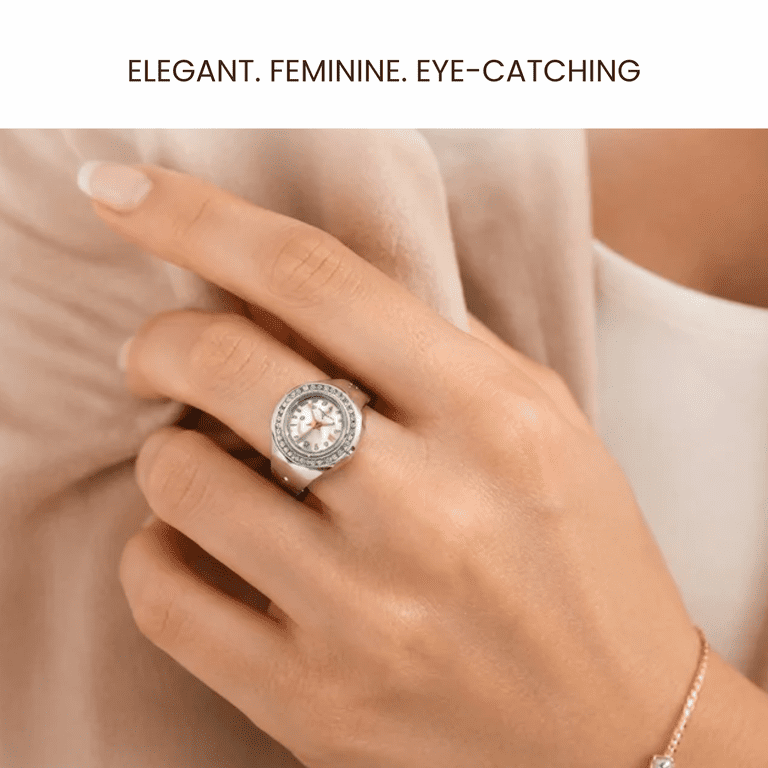 Silver Adjustable Ring Watch – Crystal Bezel Quartz Analog Mini Dial Stretch Jessica Simpson Women main image 3