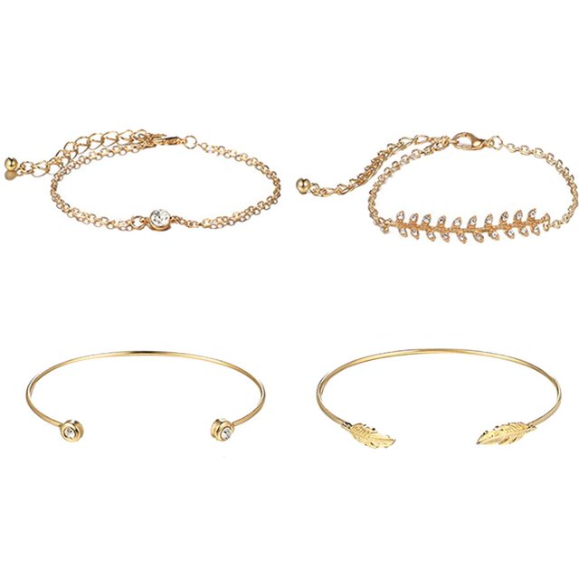 Pulseras Abiertas De 4 Piezas Para Mujer, Con Brazalete Brazalete Abierto Con Cristal Para Mujeres Niñas - Dorado Yuyangstore Cadena de brazalete de oro para mujer
