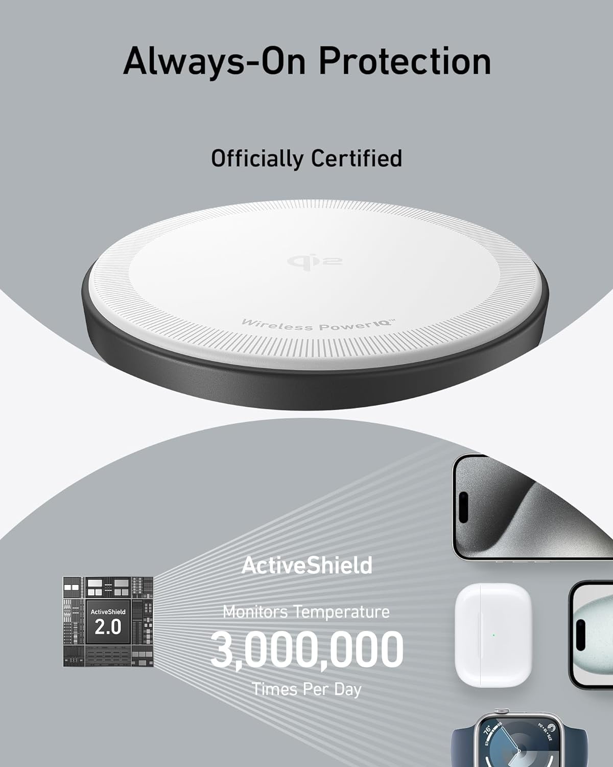 Anker MagSafe-Compatible Wireless Charging Stand, MagGo 3 in 1 Wireless Charging Station, Qi2 Certified 15W Wireless Charger for iPhone 15/15 Pro/14/13/12, Apple Watch, AirPods