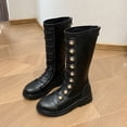 thumbnail image 1 of XIMIN Girls Round Toe Low Heel Leather Lace Up Knee High Boots Winter Punk Leather Riding Boots Fashion Zipper Tall Riding Boots Comfortable Combat Boot, 1 of 7