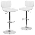 thumbnail image 2 of Merrick Lane Set of Two Swivel Bar Stools in White Vinyl with Vertical Stitched Back and Adjustable Chrome Base with Footrest, 2 of 15