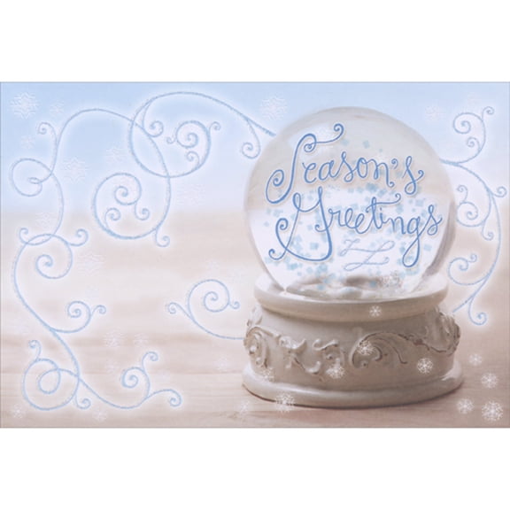 Designer Greetings White Snowglobe with Blue Season's Greetings Package of 8 Christmas Cards