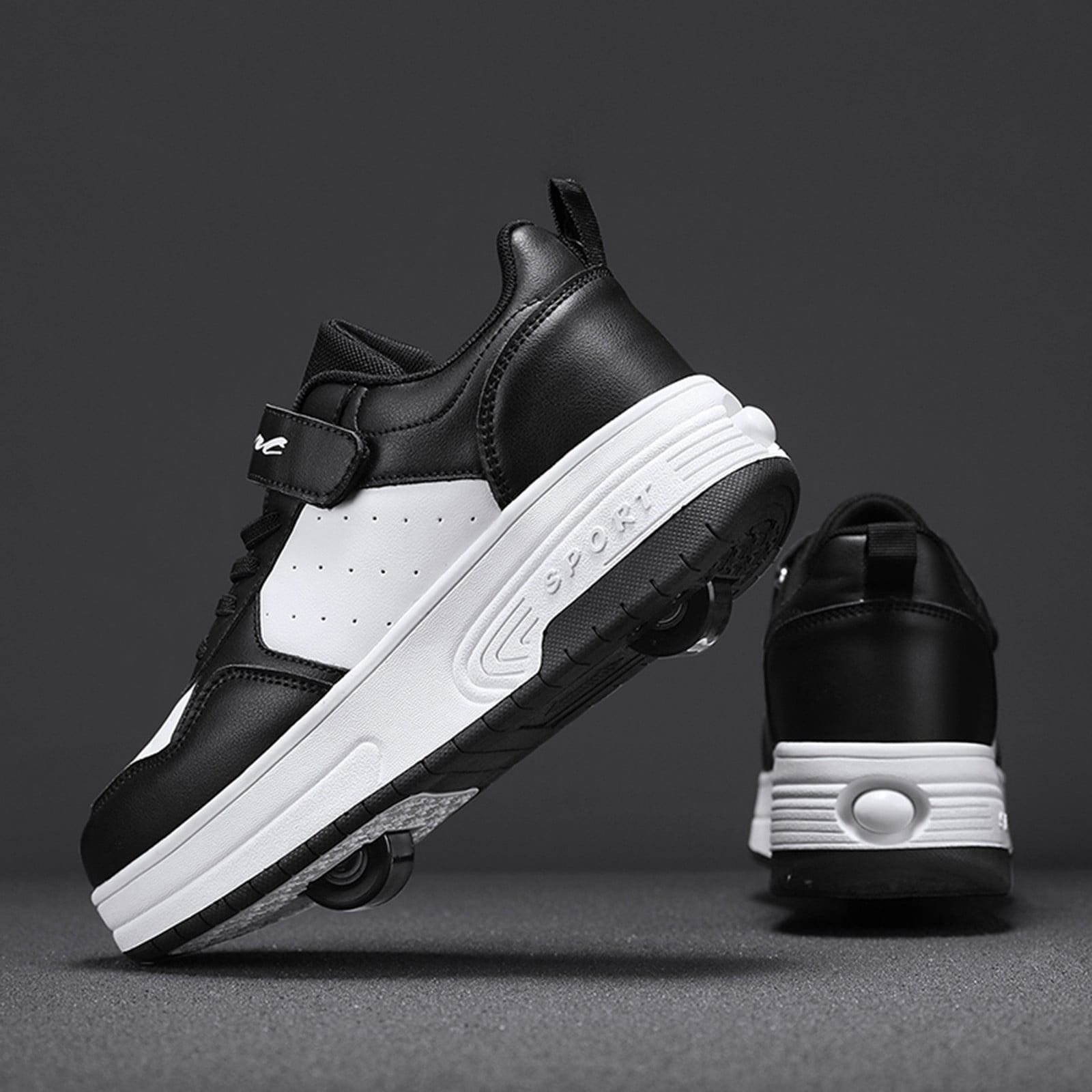 Shoes for Girls Girl's Thick Soled Fashionable Soles Shoes With Wheels Automatic Skating Girls' Sneakers Black 7 Years-8 Years