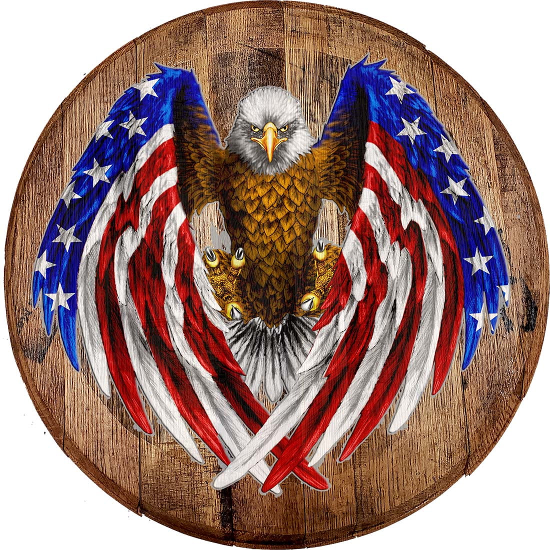 Whiskey Barrel Head Soaring American Eagle in the Tree Tops Nature Art Bar Sign