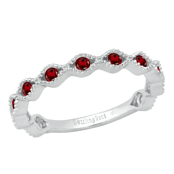 Dazzlingrock Collection Round Garnet 11 Stone Stackable Wave Band Ring for Women (Color Red, Clarity Moderately Included) in 925 Sterling Silver, Size 6