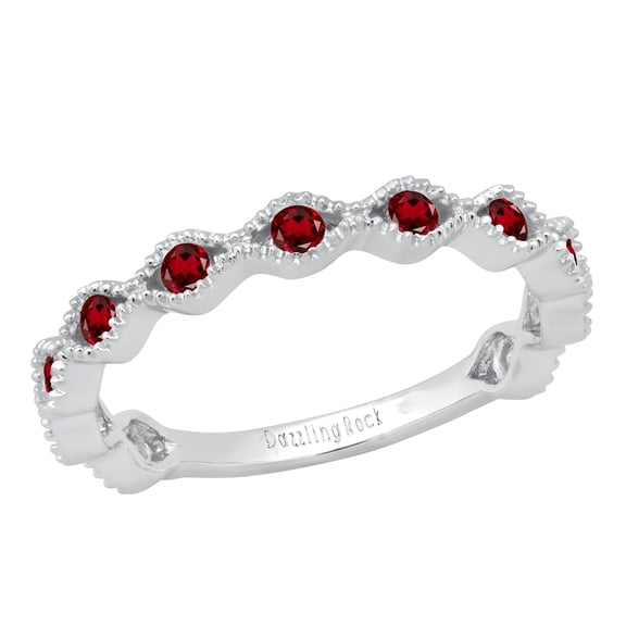 Dazzlingrock Collection Round Garnet 11 Stone Stackable Wave Band Ring for Women (Color Red, Clarity Moderately Included) in 925 Sterling Silver, Size 9
