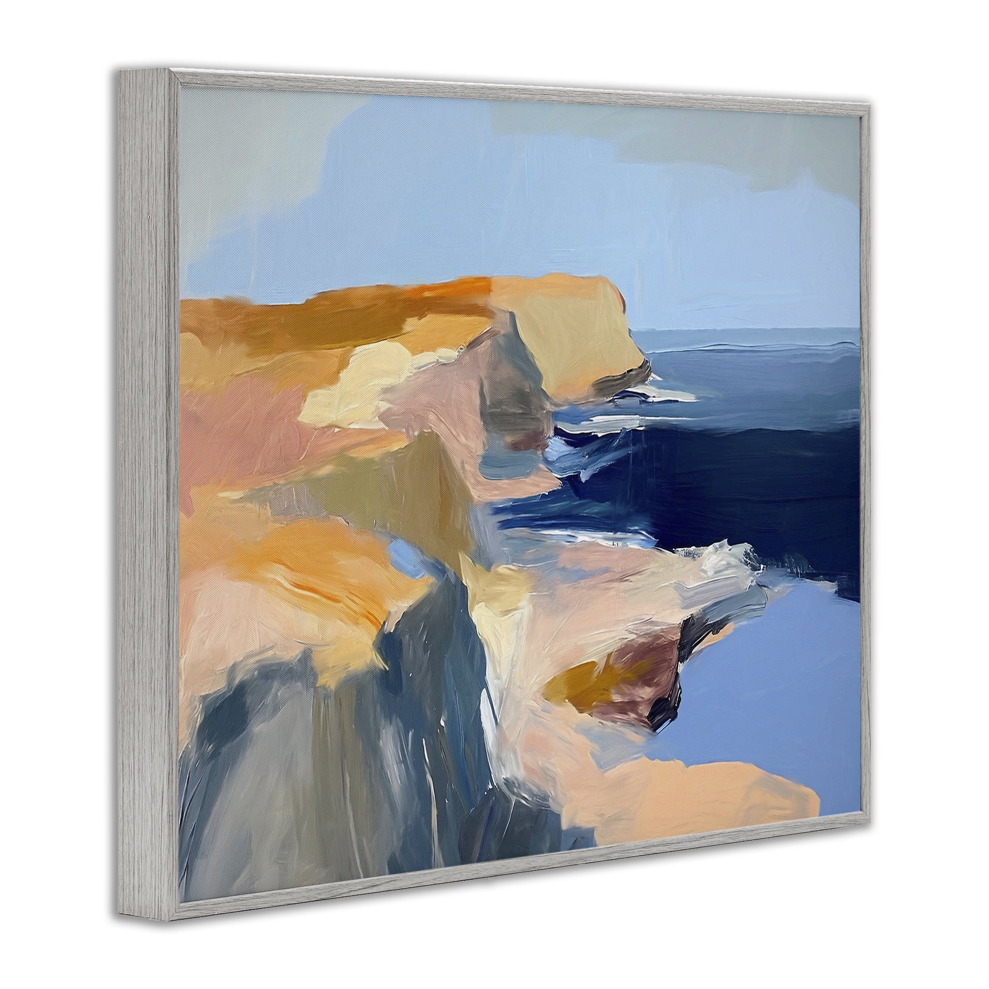 Stupell Industries Rugged Cliffs Coastline Coastal Painting Gray Framed Art Print Wall Art, 14 x 11