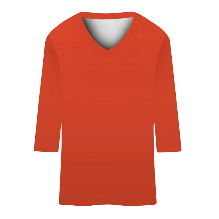 Decembermayオレンジ Vネック シャツ レディース YEJIMAN Orange Womens Shirts, Polyester,Spandex Cute T Shirts