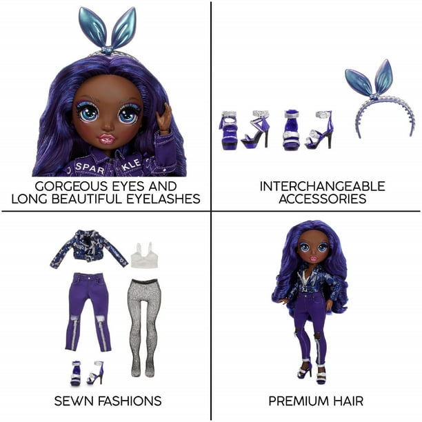 Rainbow High Krystal Bailey Fashion Doll - Indigo Outfits, 2 Complete Looks, Brushable Hair & Stand