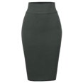 thumbnail image 2 of A2Y Women's Basic Solid Ponte Knee Length Slit Techno Span High Waist Pencil Skirt Heather Olive 1XL, 2 of 3
