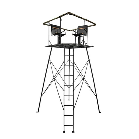 Muddy 12' Quad Pod - 57"L x 57"W Durable Steel 500 Pound Capacity Hunting Outdoor Platform with Full-Surround Shooting Rail & 2 Flex-Tek Seats, Blind Kit Not Included