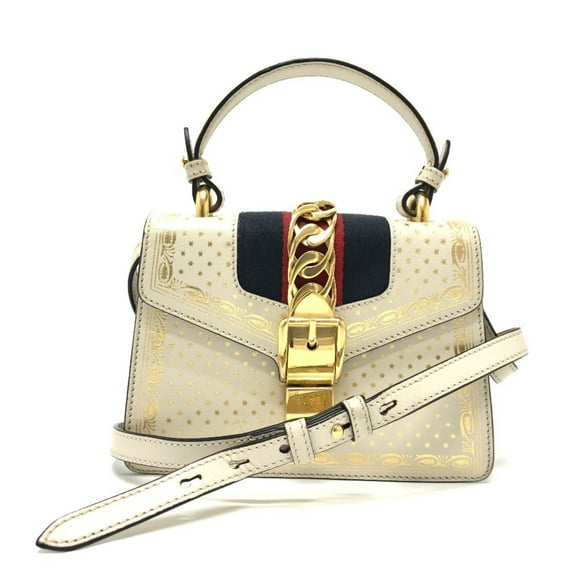 Pre-Owned GUCCI 470270 Sylvie 2-Way Bag, Handbag/Shoulder Leather, Women's, White (Good)