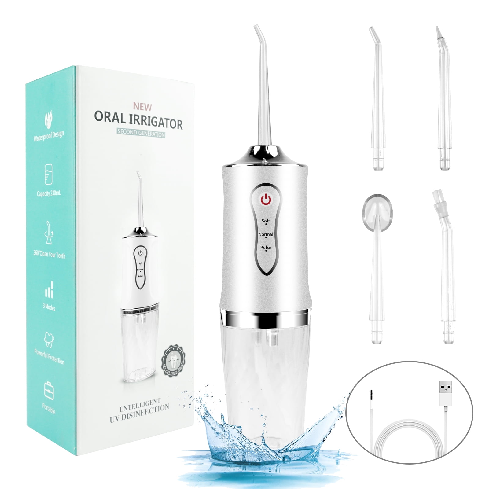 QVOX Water Flossers for Teeth, 3 Modes and 4 Jet Tips, 230ML Portable Rechargeable Waterproof, Water Flosser for Travel and Home