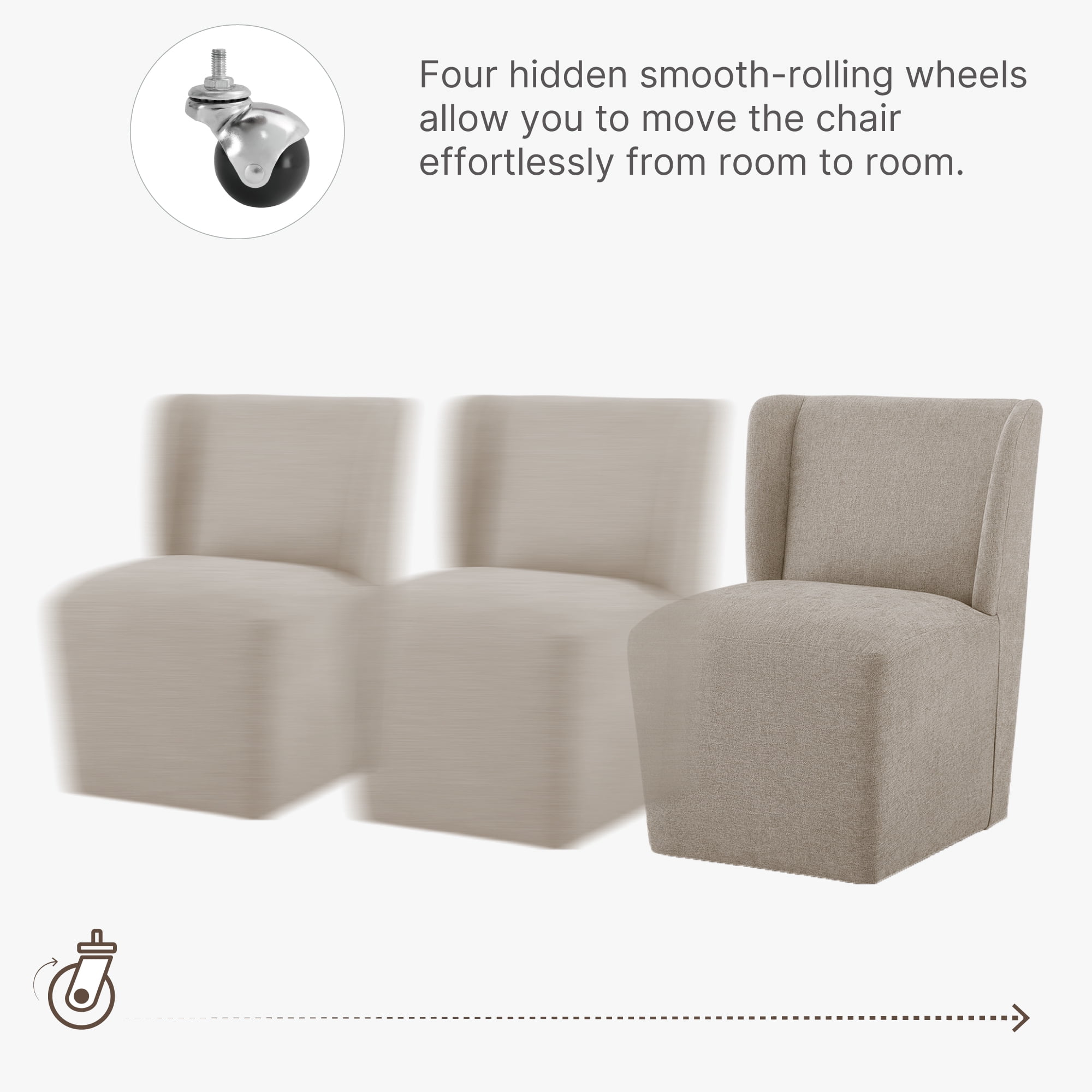 Spruce & Spring Anywhere Upholstered Dining Chair with Hidden Detachable Casters, Stain-Resistant Linen-Look Fabric, Khaki