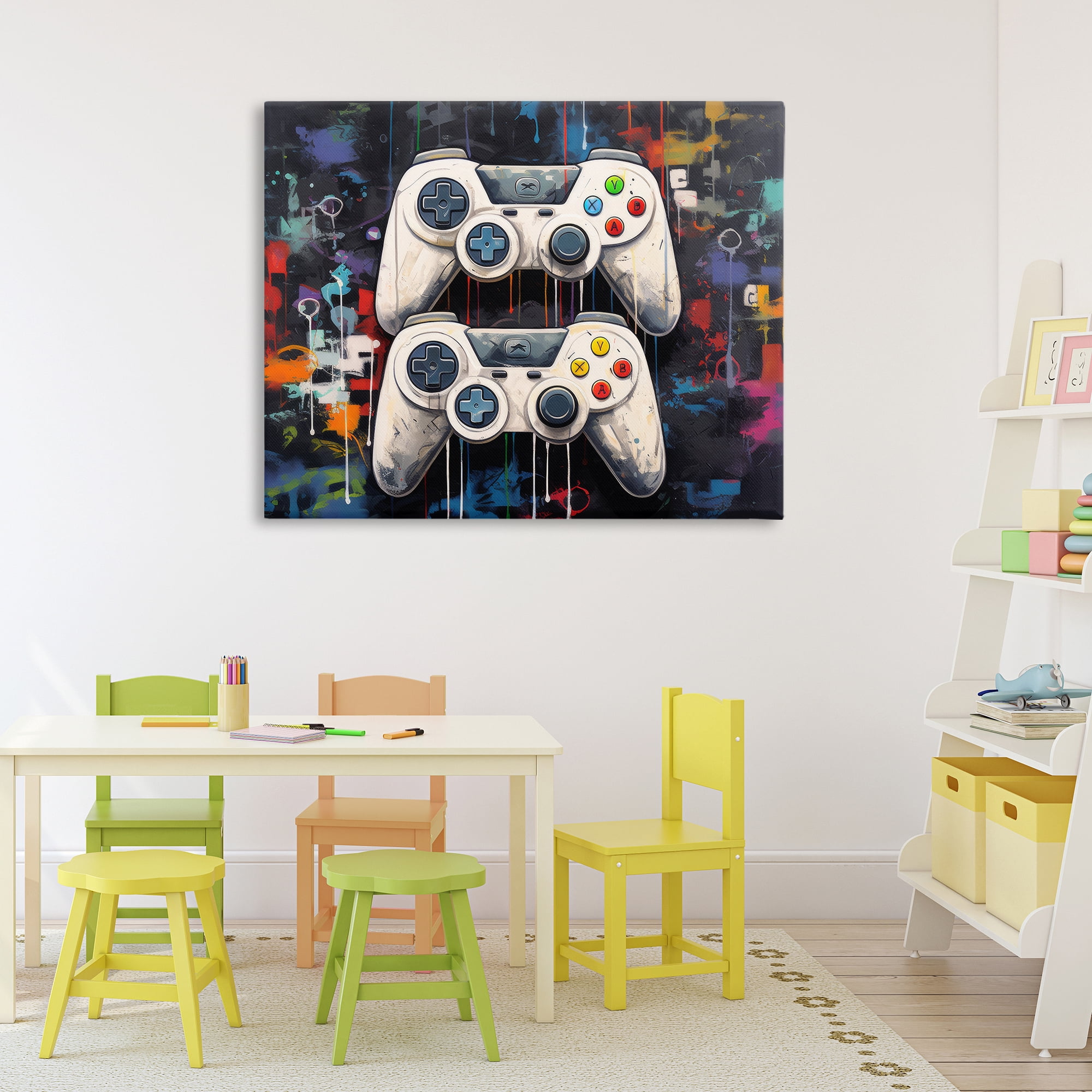 Stupell Industries Joystick Journeys with Paint Splatter Canvas Wall Art, design by Lazar Studio