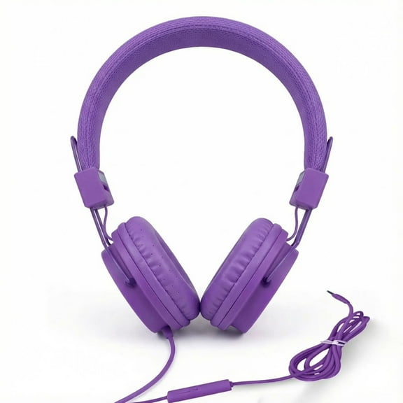 Qishi Kids Foldable Over-Ear Wired Headphones, 3.5mm Jack, Noise Cancelling, Purple