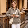 thumbnail image 4 of Women's Pullover Hoodie Cozy Fall Sweatshirt with Drawstring Hood Front Pocket Relaxed Fit Hoodies, 2XL, 4 of 6