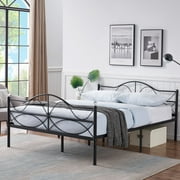 Queen Size Metal Bed Frame, Slats Support with Headboard & Under Bed Storage Space, No Box Spring Needed