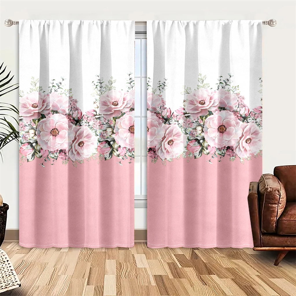 WNOOHIY Aesthetic Pink Peony Floral Bouquet Light-Filtering Curtains,39.5" × 87", Set of 2 Panels
