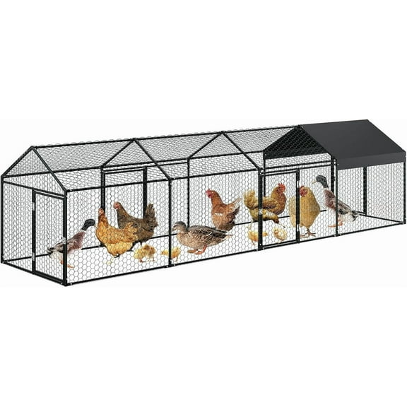 ChaoLink Large Metal Chicken Coop with Waterproof & Anti-UV Cover – 160x40x40 Inches Outdoor Hen House with 4 Doors for Yard, Rabbit, Duck & Goose