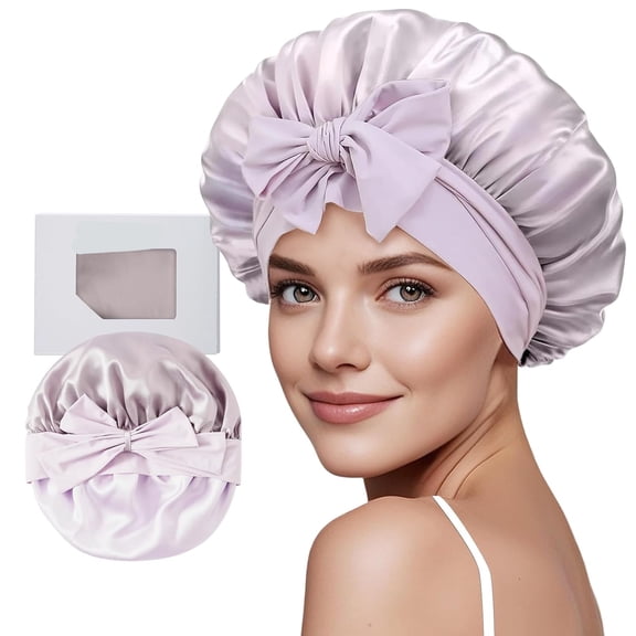 TELOLY 100% Mulberry Silk Bonnet for Sleeping Women Long Hair Double Layer Silk Hair Wrap with Tie Band Stay on Head Silk Hair Bonnet for Sleeping (1Pc,Purple)
