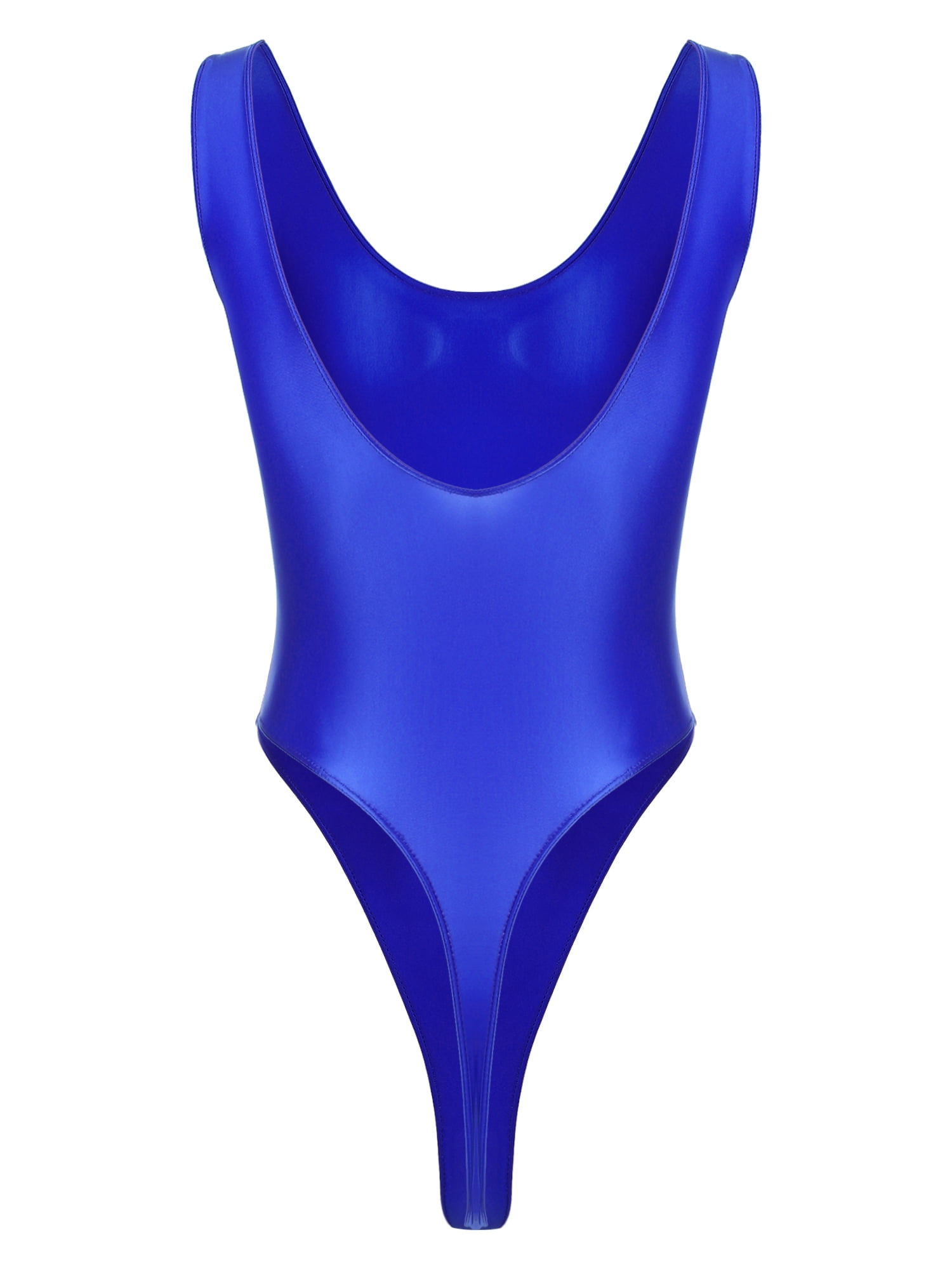iEFiEL Womens Glossy Short Sleeve Bodysuit Swimwear for Sports Running Yoga  Swimming Blue XL