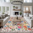 thumbnail image 3 of Area Rug for Living Room, Boho Pink Flowers Non-Slip Indoor Large Carpet for Bedroom/Dining Room, Colorful Floral Spring Vintage Botanical Washable Low-Profile Rectangle Floor Runner Rugs - 5 x 7 Ft, 3 of 8
