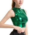 thumbnail image 2 of YONGHS Women Metallic Shiny Sleeveless Crop Top Ladies T-Shirt Vest S-XXL Green L, 2 of 5