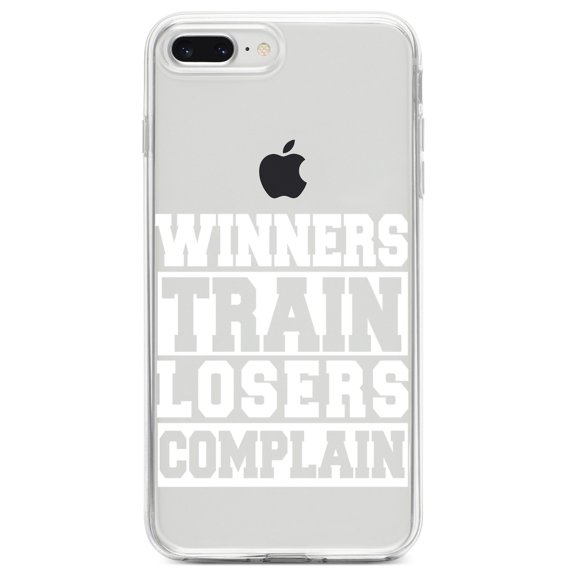 DistinctInk Clear Shockproof Hybrid Case for iPhone 7 PLUS / 8 PLUS (5.5" Screen) TPU Bumper Acrylic Back Tempered Glass Screen Protector - Winners Train Losers Complain