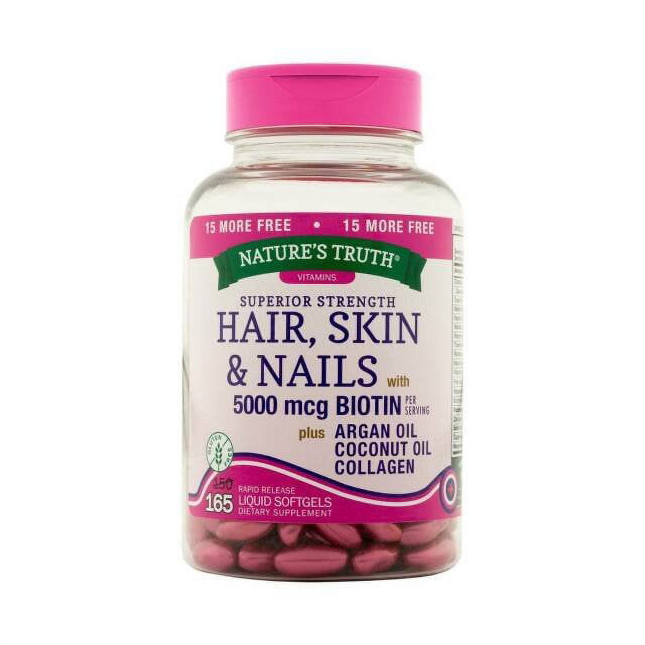 Nature's Truth Hair Skin & Nails Lactose Free Biotin Non-GMO 500mcg, 165ct