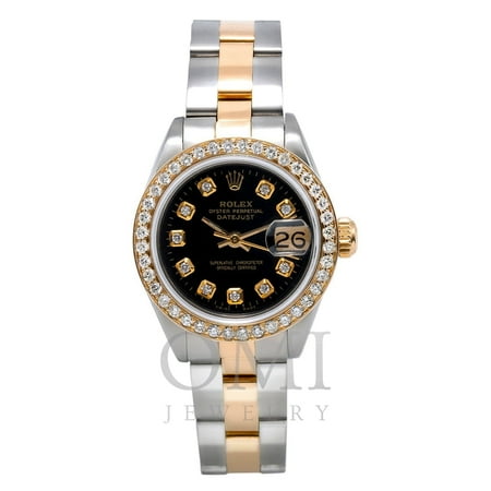 Rolex DateJust Two Tone Diamond Watch, 6917 26mm, Black Dial With 0.90Ct Diamond Bezel, Rolex, Adult, Male