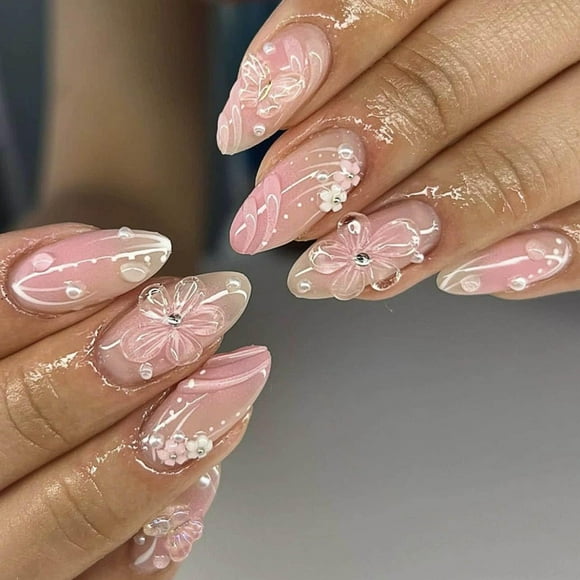 Presionador de uñas postizas QQPPOLIU Almond, 24 unidades, degradado brillante