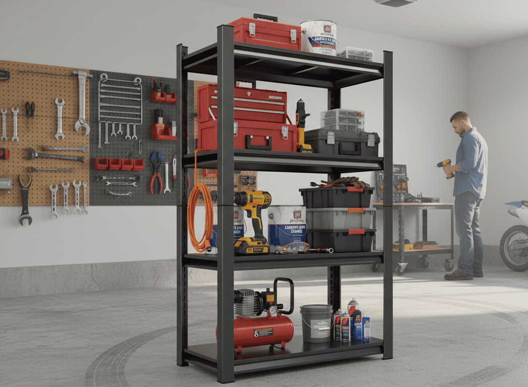 4-Tier Adjustable Metal Storage Shelving Unit 63"H×17.71"D×39.37"W, Total 1200LBS Heavy Duty Garage Storage Rack, No Bolt Quick Assembly