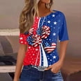 thumbnail image 2 of LWavelet Fourth of July Shirts for Women 3/4 Length Sleeve Tops Round Crew Casual Statue of Liberty Patriotic USA Flag Tee Blue S, 2 of 4