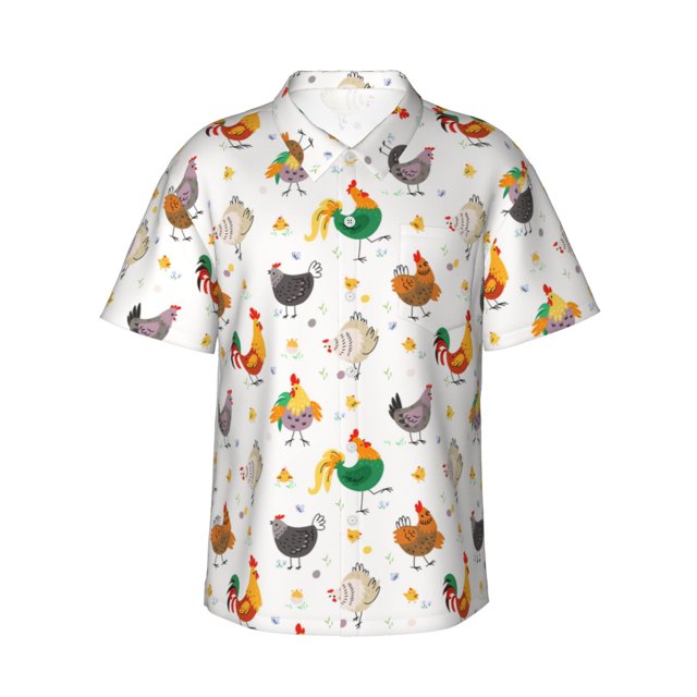 Fotbe Funny Chicken Camisa Hawaiana para Hombre Unisex – Camisa Casual de Verano con Botones de Manga Corta de Algodón y Lino,3X-Large