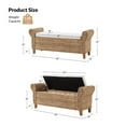 thumbnail image 3 of 56" Boho Rattan Storage Bench Flip-Top Upholstered Bed Foot Stool Roll Arm Solid Wood Legs Hallway End of Bed Natural, 3 of 7