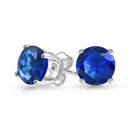 1Ct Royal Blue Round Cubic Zirconia Brilliant Cut Solitaire AAA CZ Stud Earrings 925 Sterling Silver Simulated Sapphire