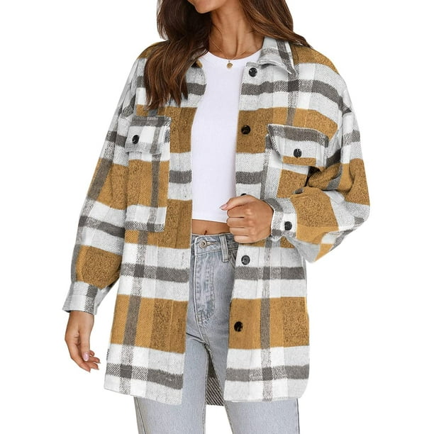 ROSVIGOR Flannel Shirts for Women Plaid Jacket Long Sleeve Button Down ...