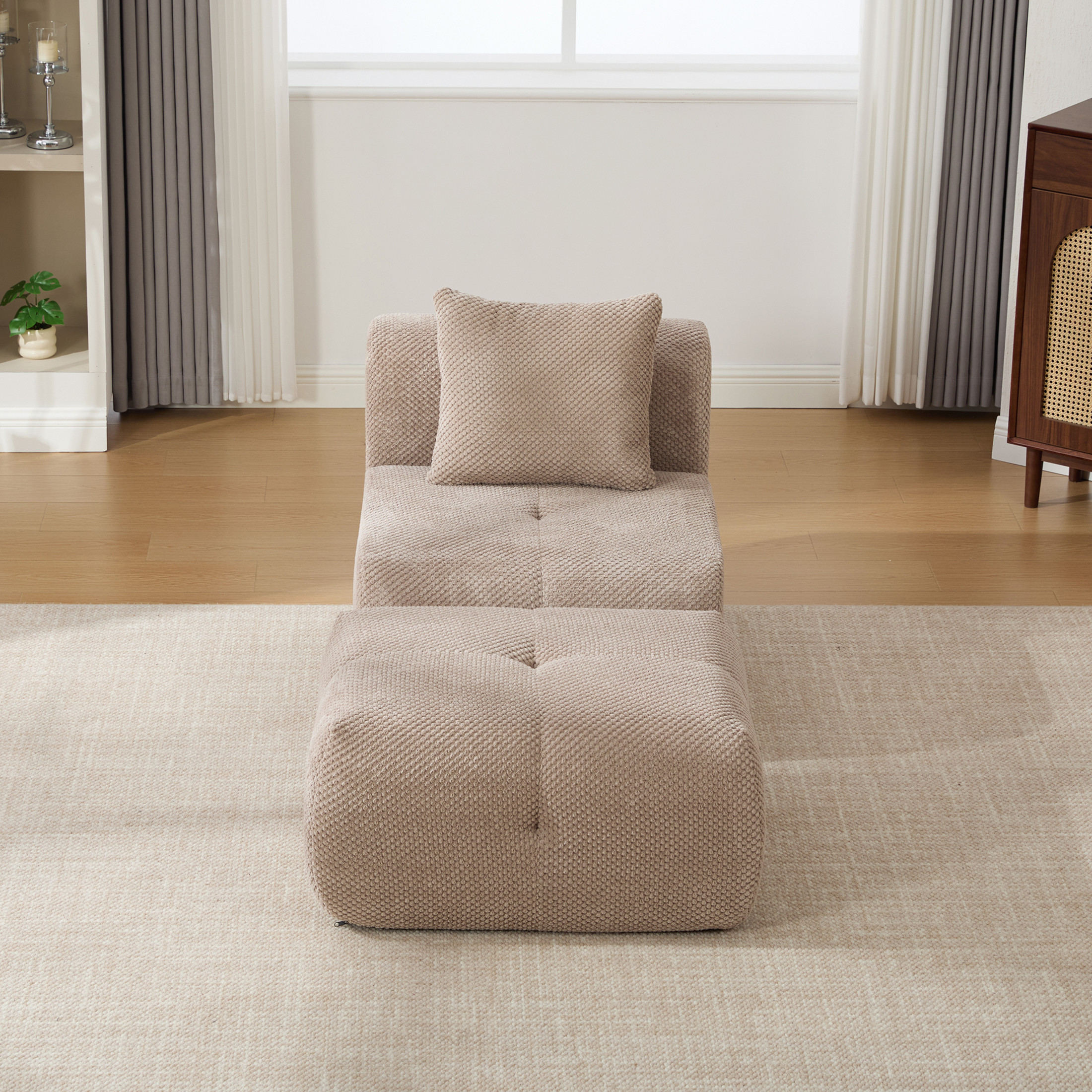 Noble House Kingston 31" Modular Cloud Accent Chair with Ottoman, Modern Fuzzy Sofa Soft Lounger with Footstool, Taupe