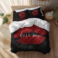 thumbnail image 2 of Lipprint Texture Queen Size Comforter Set, Love Letter Black Retro Bedding for All Seasons, 4 Pcs Bed Set, 1Quiltcover (90"x92") ,1Sheet(94"x116"), 2Pillowcases (30"x20"), 2 of 10