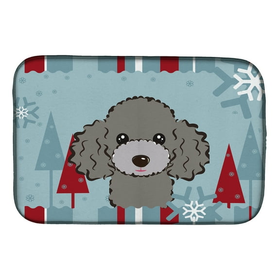 Winter Holiday Silver Gray Poodle Dish Drying Mat