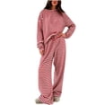 thumbnail image 2 of Chbgutlmr Stripped 2 Piece Outfits for Women Long Sleeve Crew Neck Tops Straight Leg Elastic Waist Pants Casual Loose Fall Comfy Sets, 2 of 6