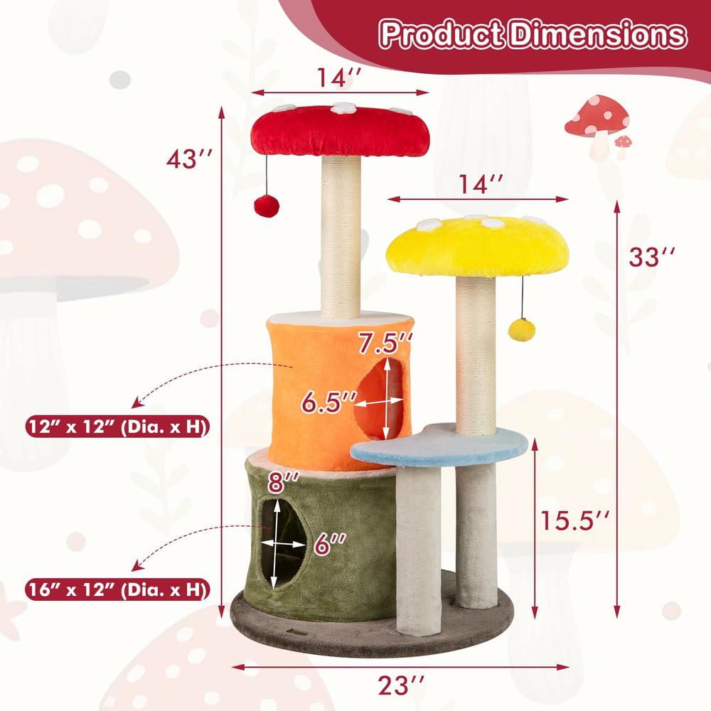 Resenkose 43-Inch Tall Cute Cat Tree with 2 Spacious Condos and Soft Padded Platforms for Kitten Comfort, Multicolor​