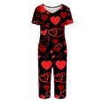 thumbnail image 6 of Garbnen Womens Valentine Pajama Set V Neck Short Sleeve Sleepwear Topand Capri Pants Love Heart Print Womens Pajama Sets with Pockets, 6 of 7