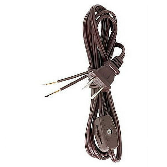 Satco 8 Ft Cord Set with Line Switches Molded Plug Tinned tips 3/4in Strip with 2in Slit Switch 24in From Free End 36in Hank Brown
