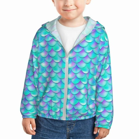 

Sun Hoodie for Kids Pearl purple blue fish scales Long Sleeve Swim Fishing Shirts Sun Protection Zip Up Jacket Clothing Athletic Hoodie