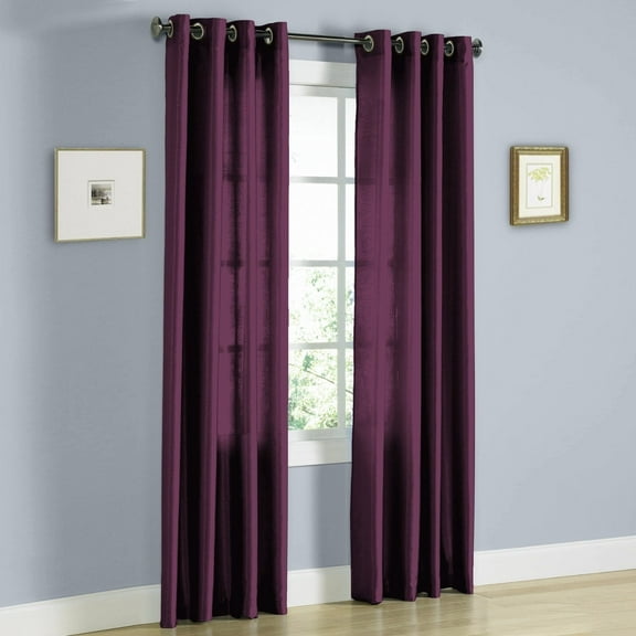 1 PANEL Nancy SOLID PLUM  SEMI SHEER WINDOW FAUX SILK ANTIQUE BRONZE GROMMETS CURTAIN DRAPES 55 WIDE X 108" LENGTH