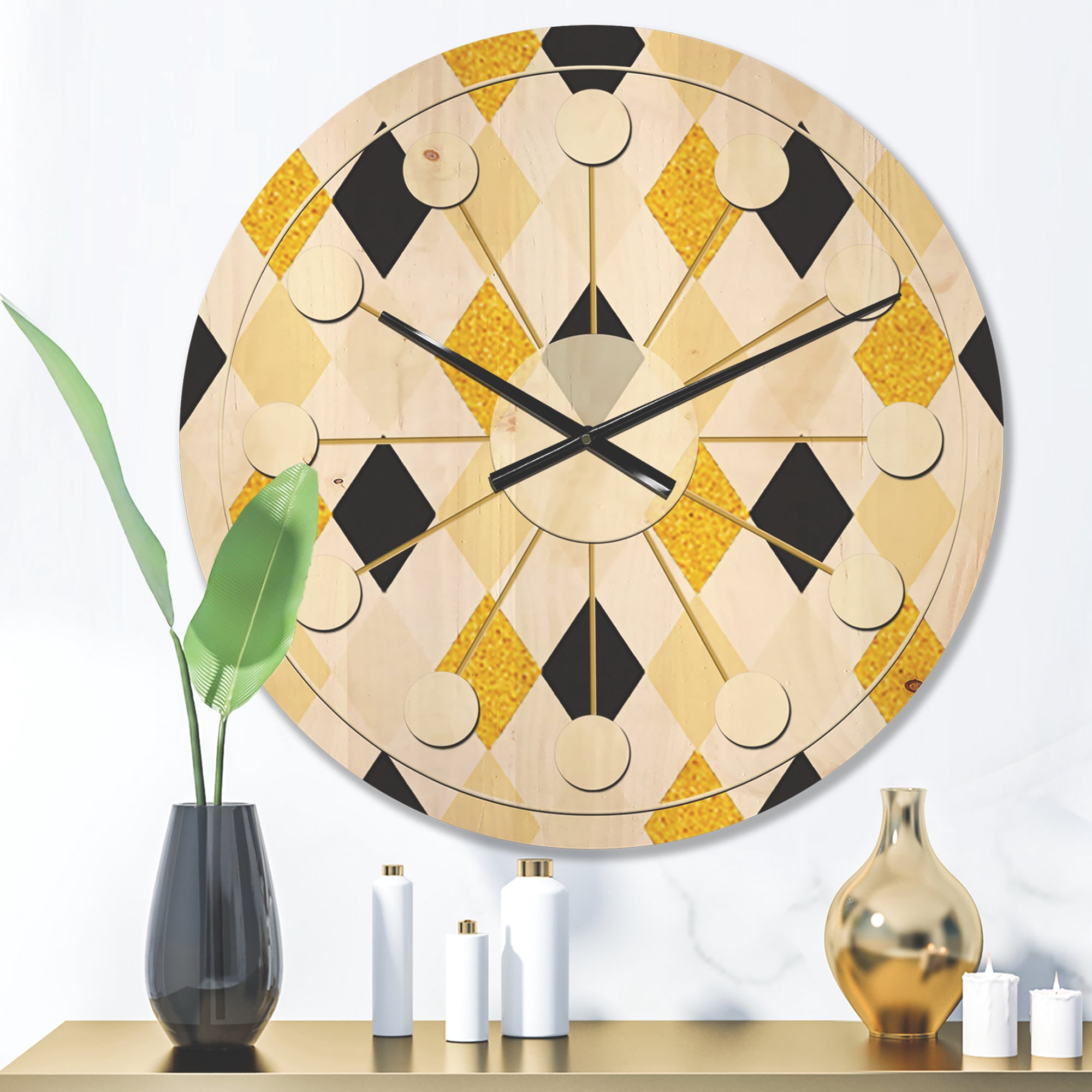 Designart 'Gold Chic Retro Design II' Mid-Century Modern Wood Wall Clock